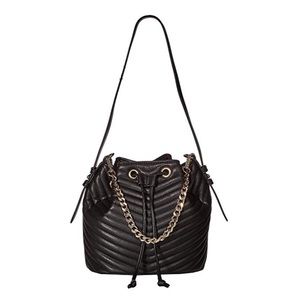 Black chevron bucket bag with silver chain